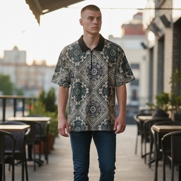 Men’s Polo Shirt, Paisley Print - Picture 1 of 3